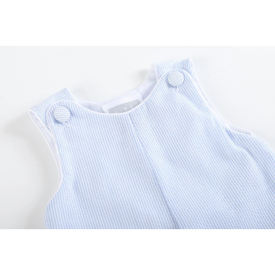 Light Blue Seersucker Romper and Sunhat