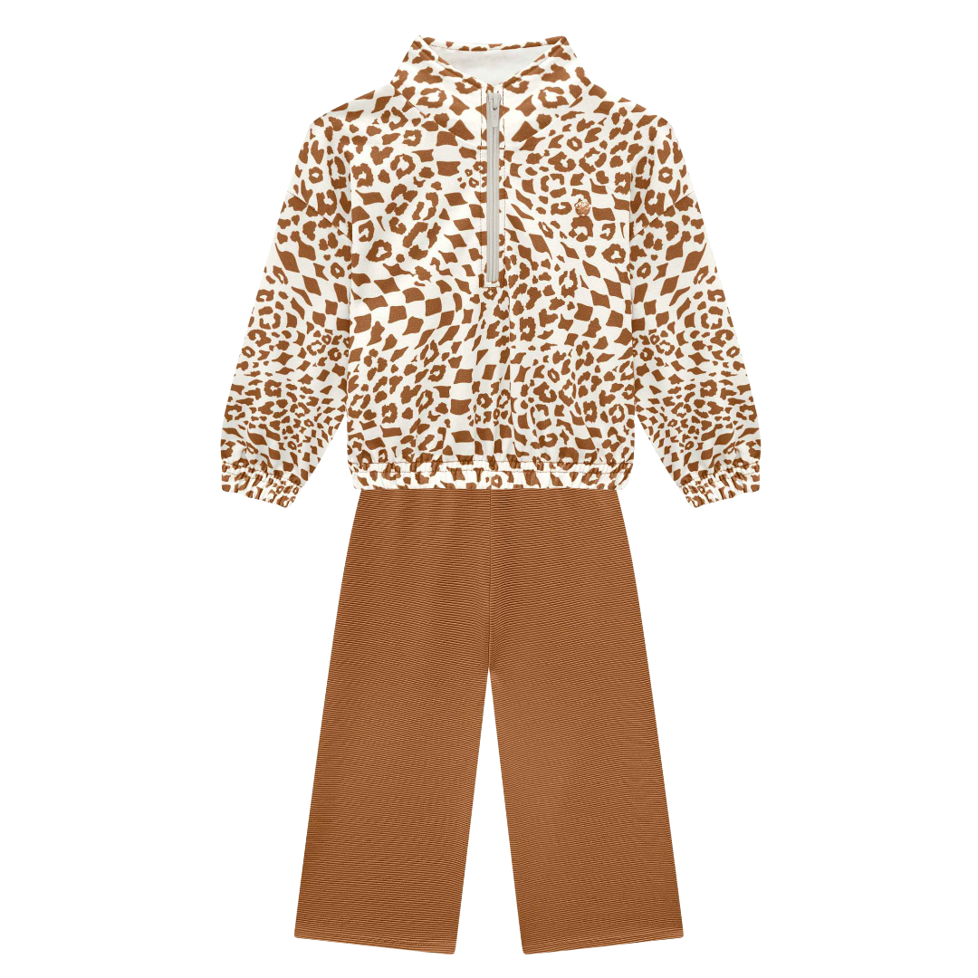 Camel and Cream Ribbed Pant Set