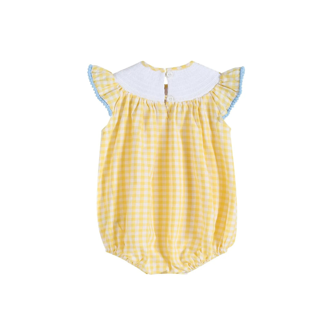 Yellow Gingham Lemon Smocked Flutter Romper