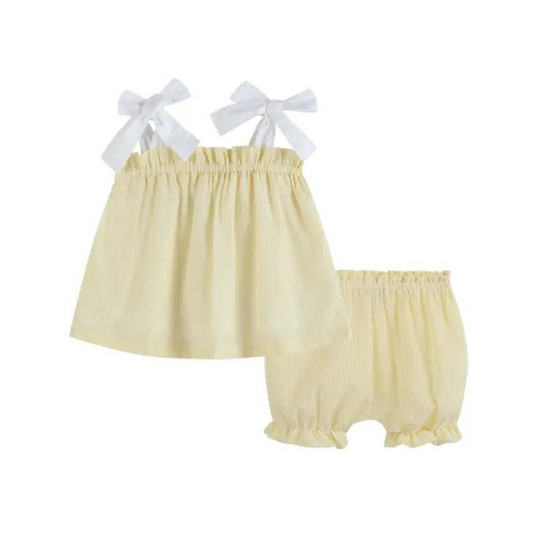 Yellow Seersucker Bow Two-Piece Set