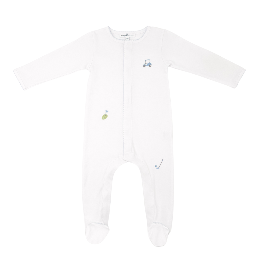 Tiny Tee Time Light Blue Embroidered Footie