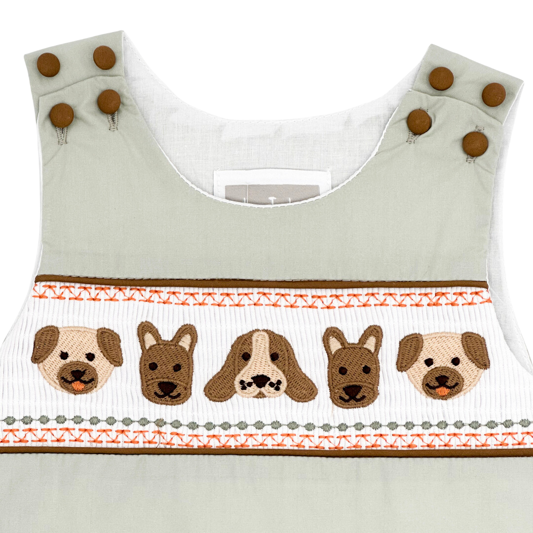 Green Dog Smocked Shortalls