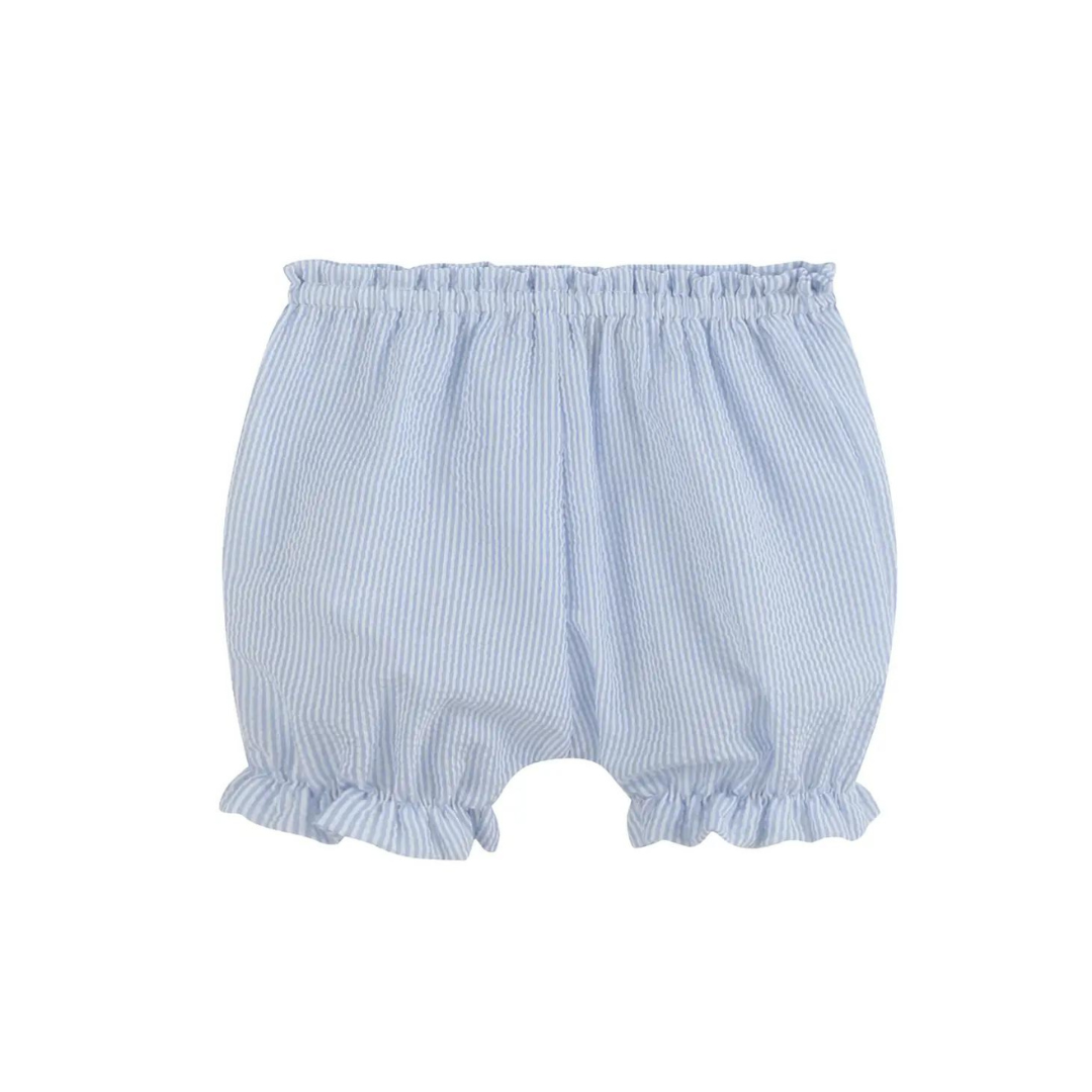 Blue Seersucker Bow Two-Piece Set