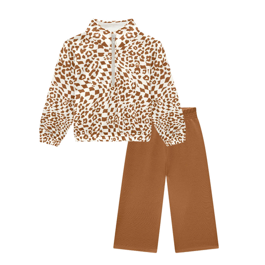Camel and Cream Ribbed Pant Set
