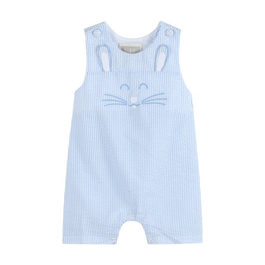 Blue Seersucker Bunny Face Shortalls