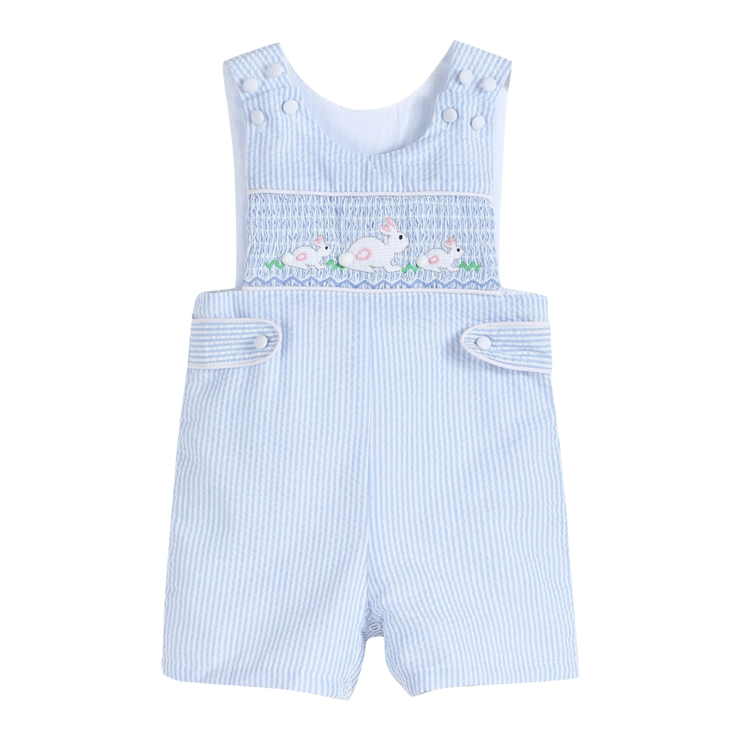 Blue Seersucker Bunny Smocked Jon Jons