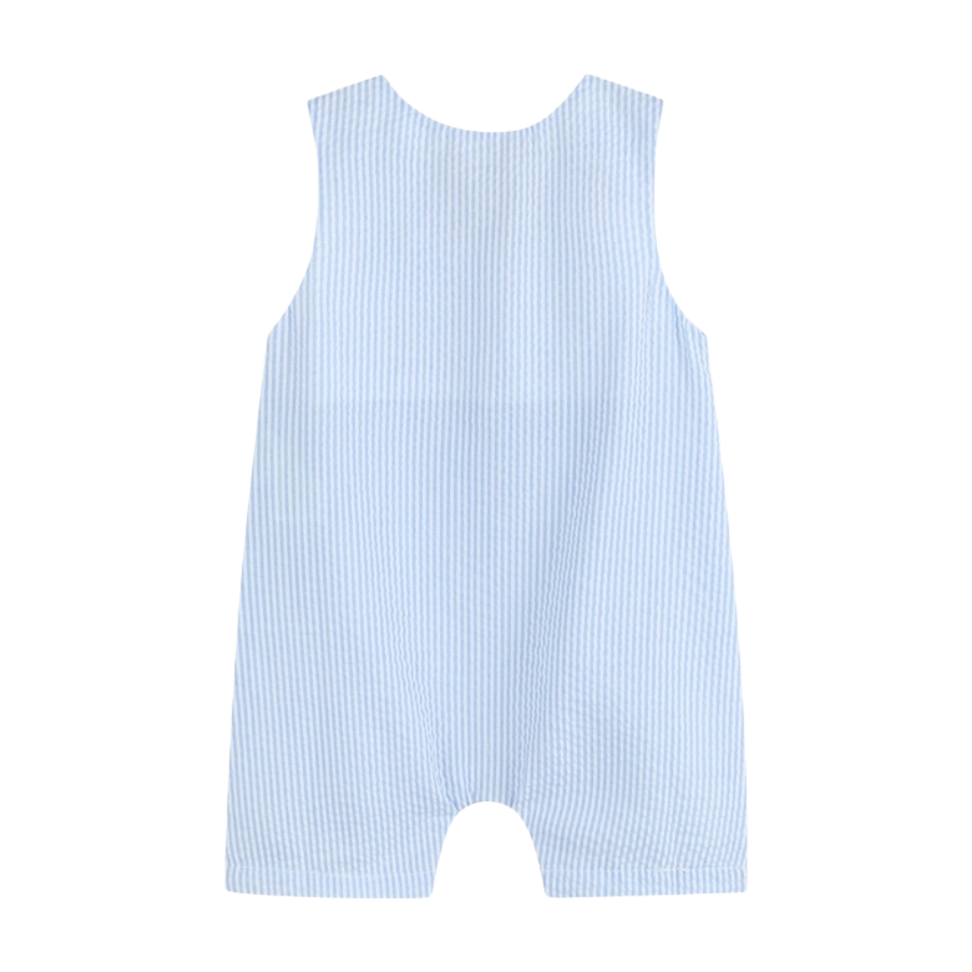 Blue Seersucker Bunny Face Shortalls