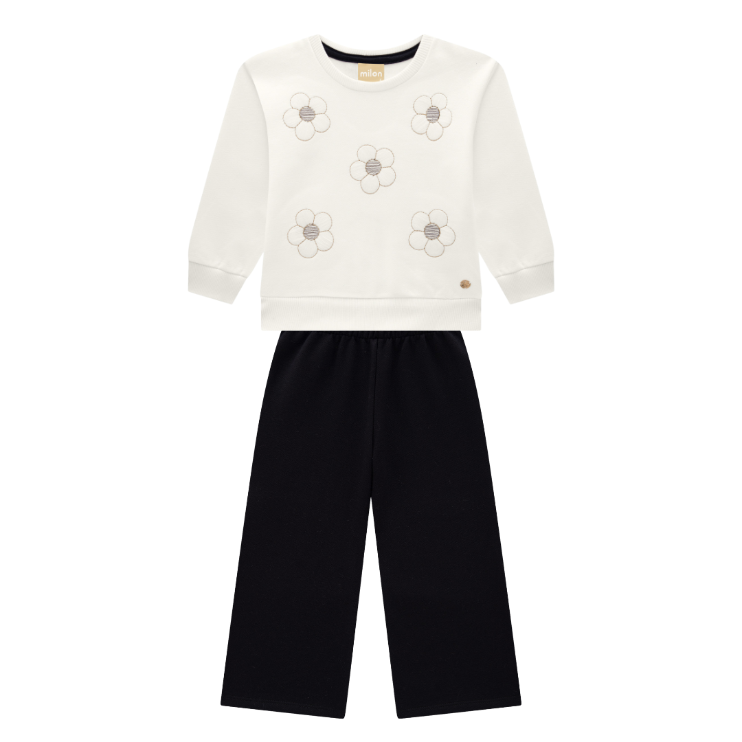 Black and Cream Blossom Pant Set