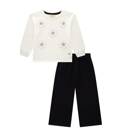 Black and Cream Blossom Pant Set