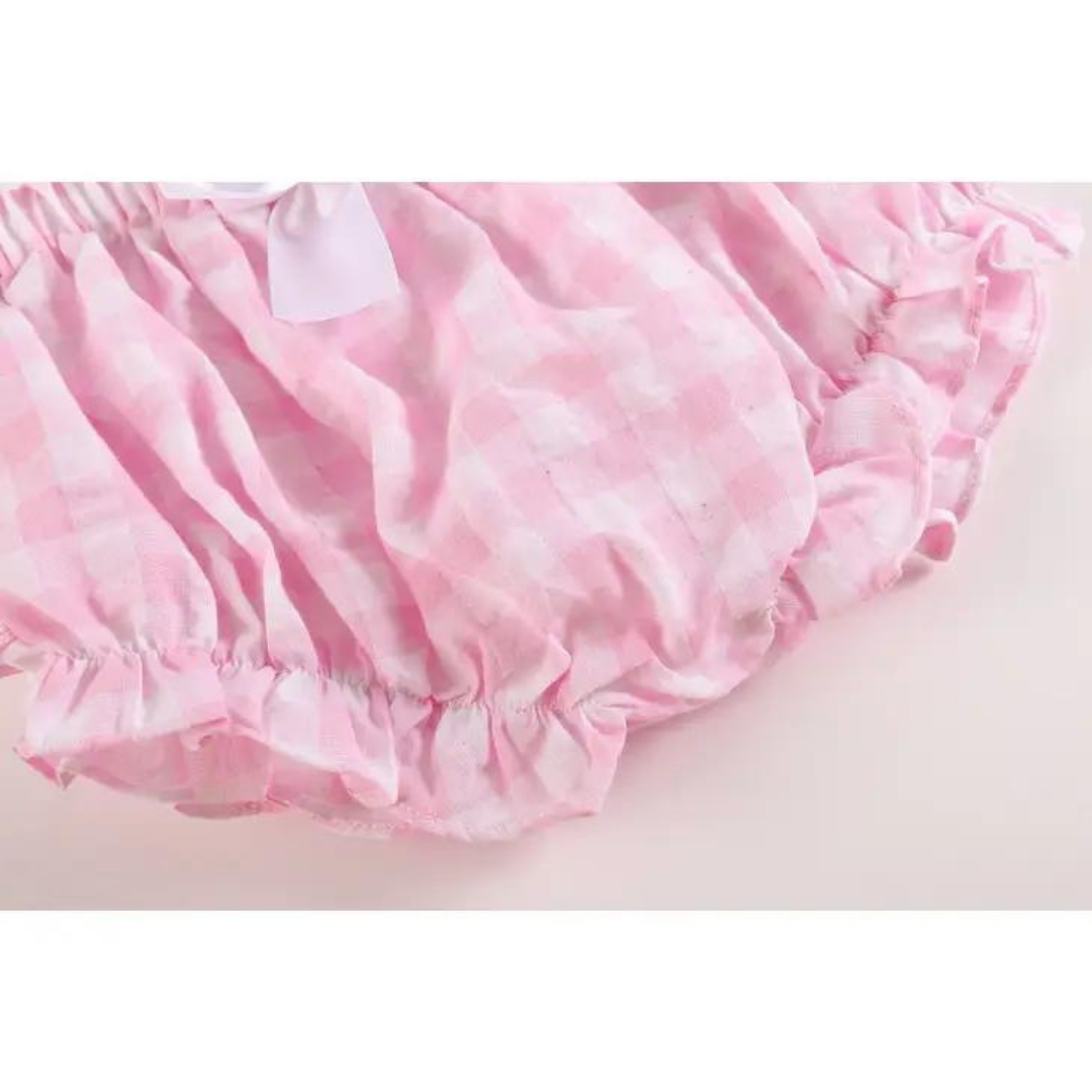 Pink Gingham Top and Ruffle Bloomer Set