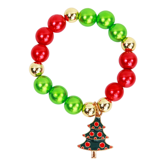 Christmas Tree Charm Beaded Bracelet