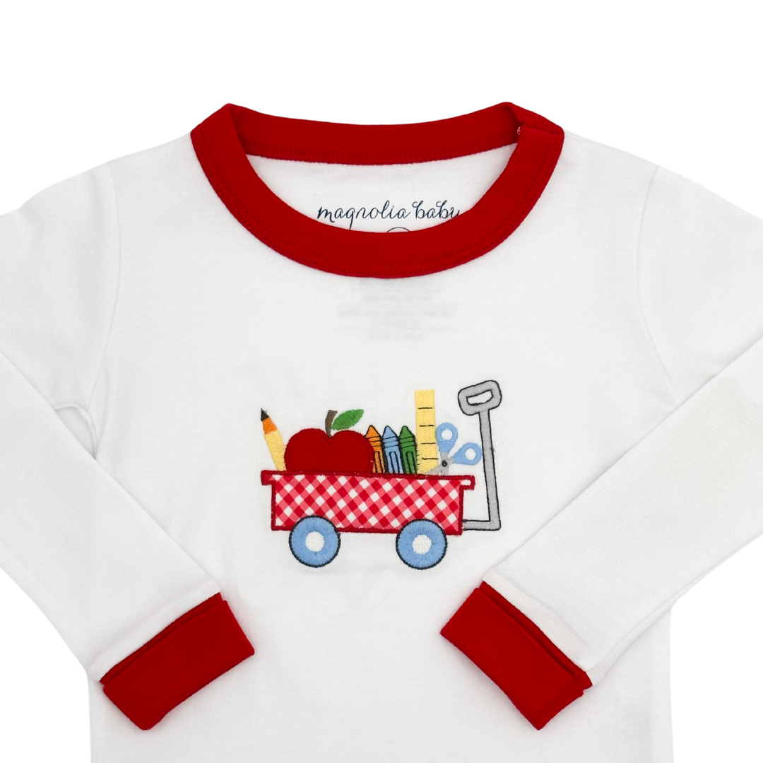 School Wagon Applique Long Pajamas