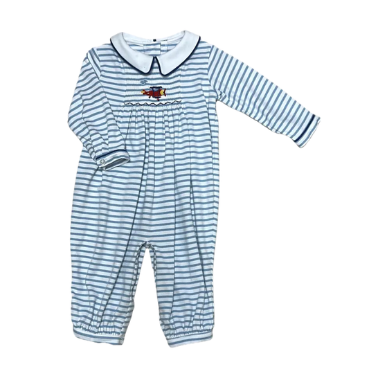 Airplane Hand Smocked Baby Boy Bubble