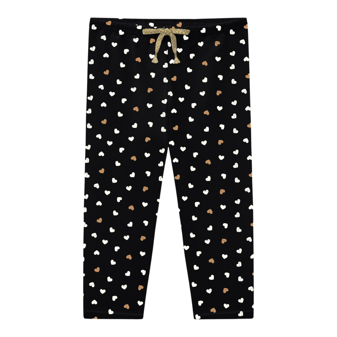 Black, Off-White and Gold Heart Pant Set