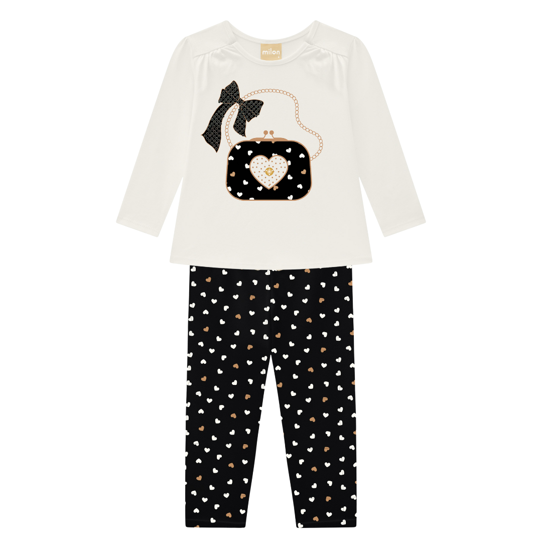 Black, Off-White and Gold Heart Pant Set