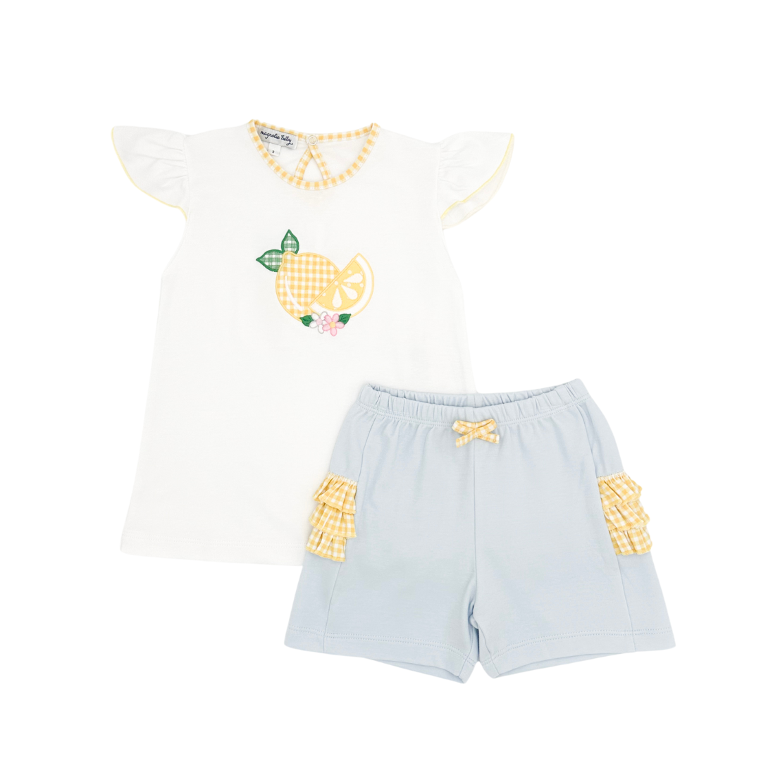 Lovely Lemons Applique Yellow Ruffle Short Set