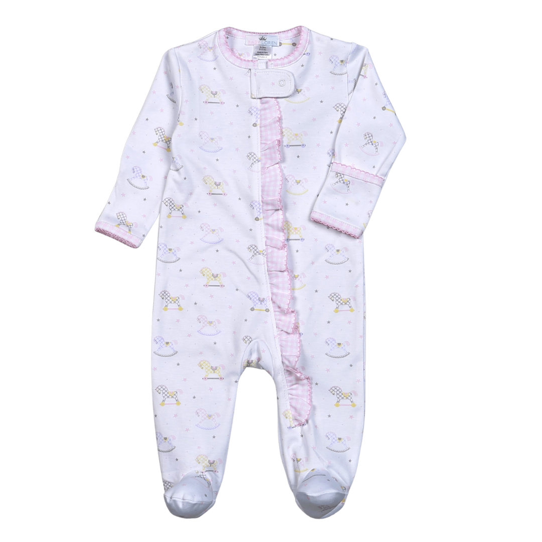 My Sweet Rocking Horse Footie with Pink and White Check Trim