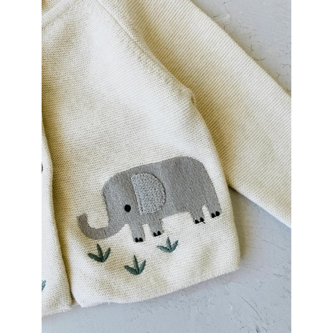 Animal Safari Embroidered Baby Cardigan Sweater
