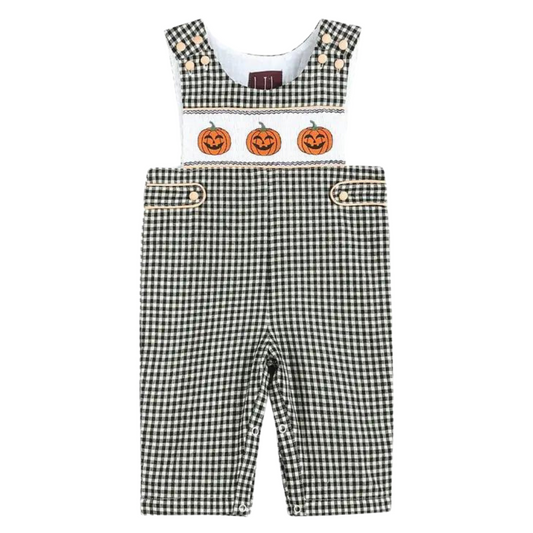 Black Gingham Pumpkin Smocked Overalls