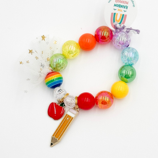 Rainbow Pencil & Apple Charm Bracelet