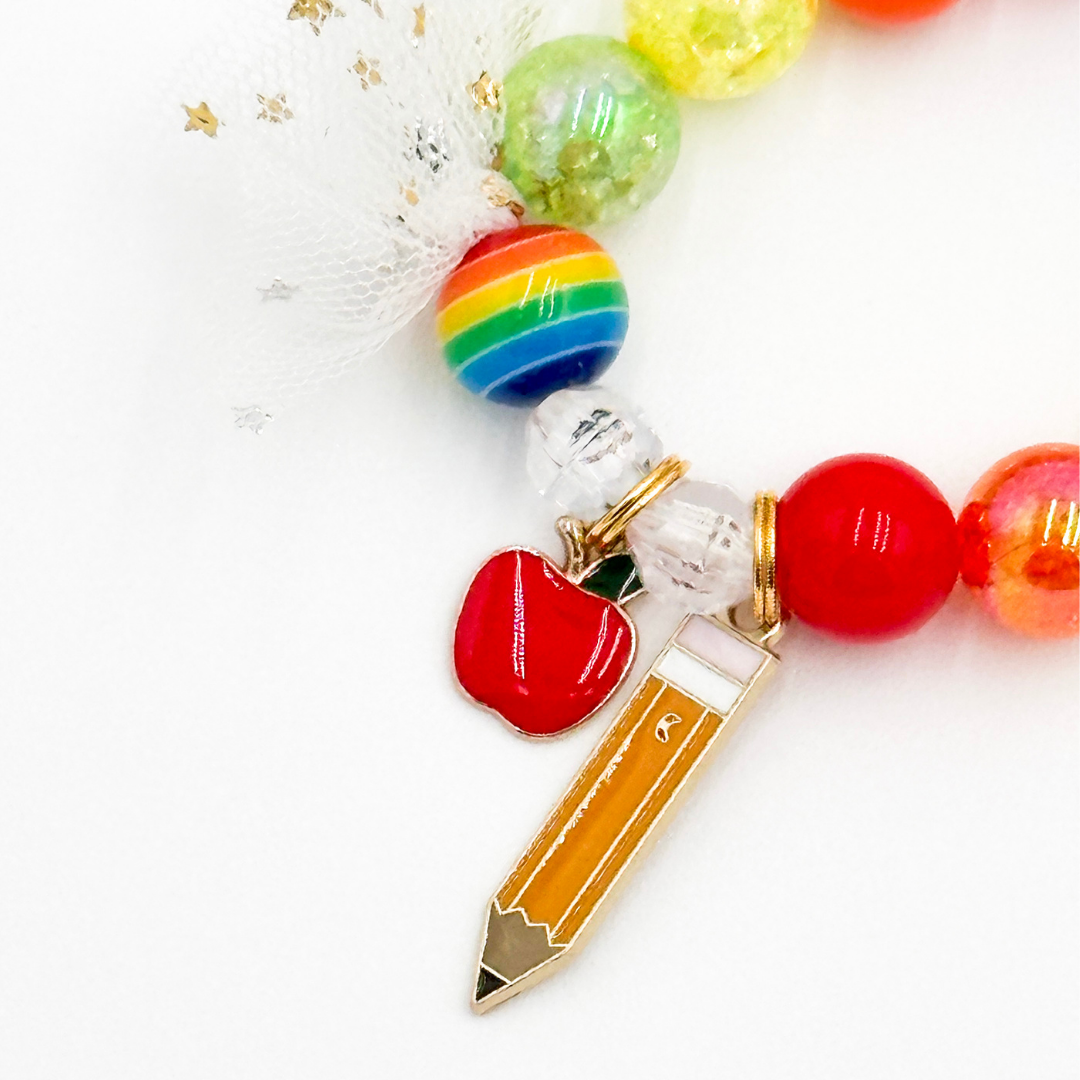 Rainbow Pencil & Apple Charm Bracelet