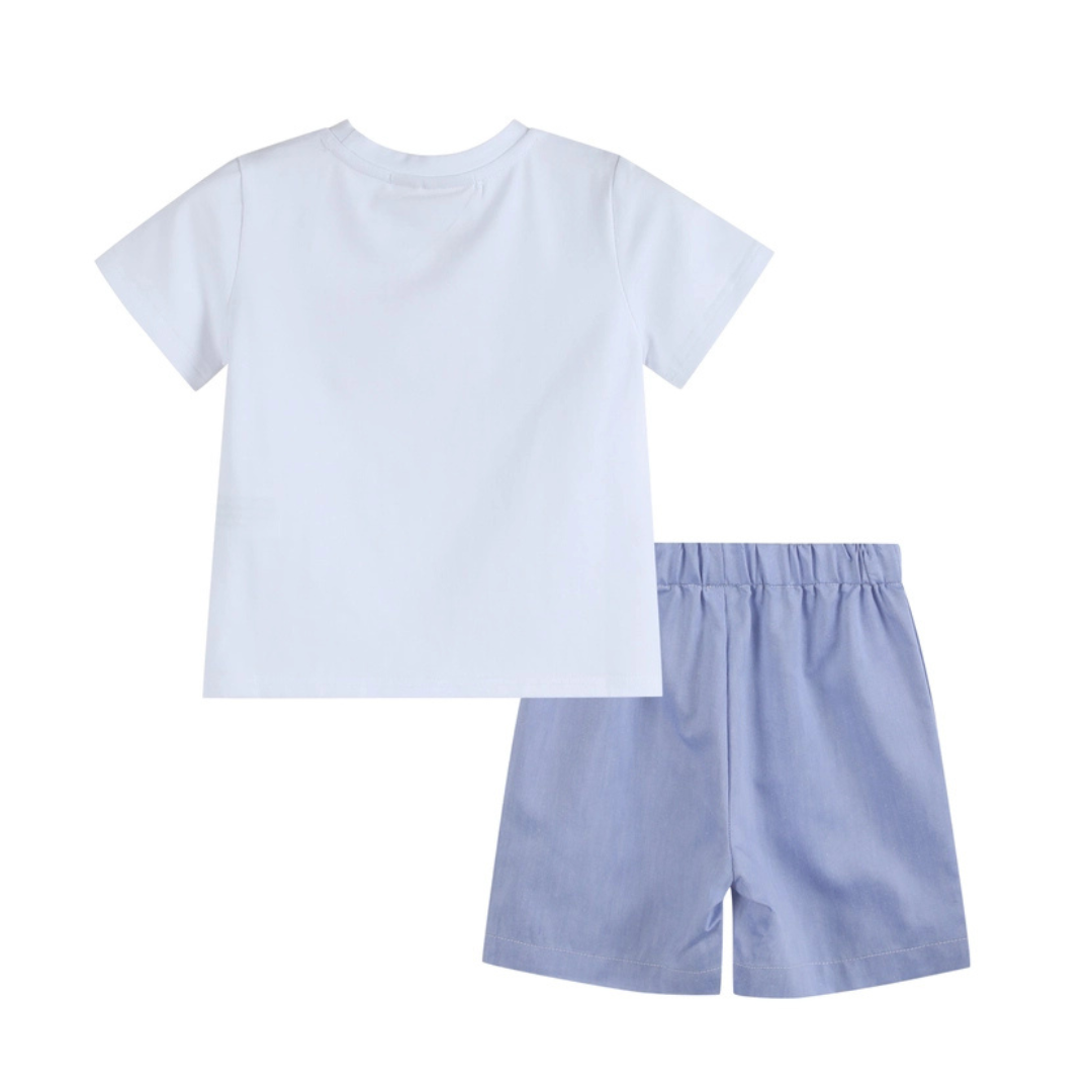White Crawfish Smocked Tee and Shorts Set