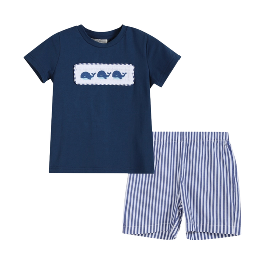 Blue Whale Smocked Shorts Set