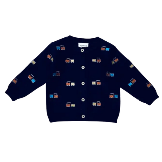 Train Embroidered Button Cardigan Baby Sweater