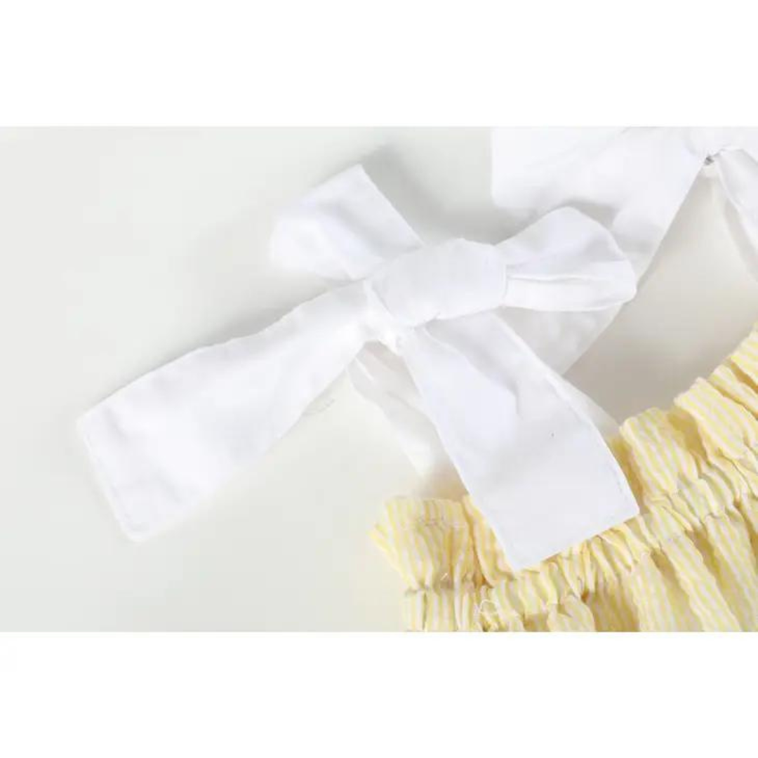 Yellow Seersucker Bow Two-Piece Set