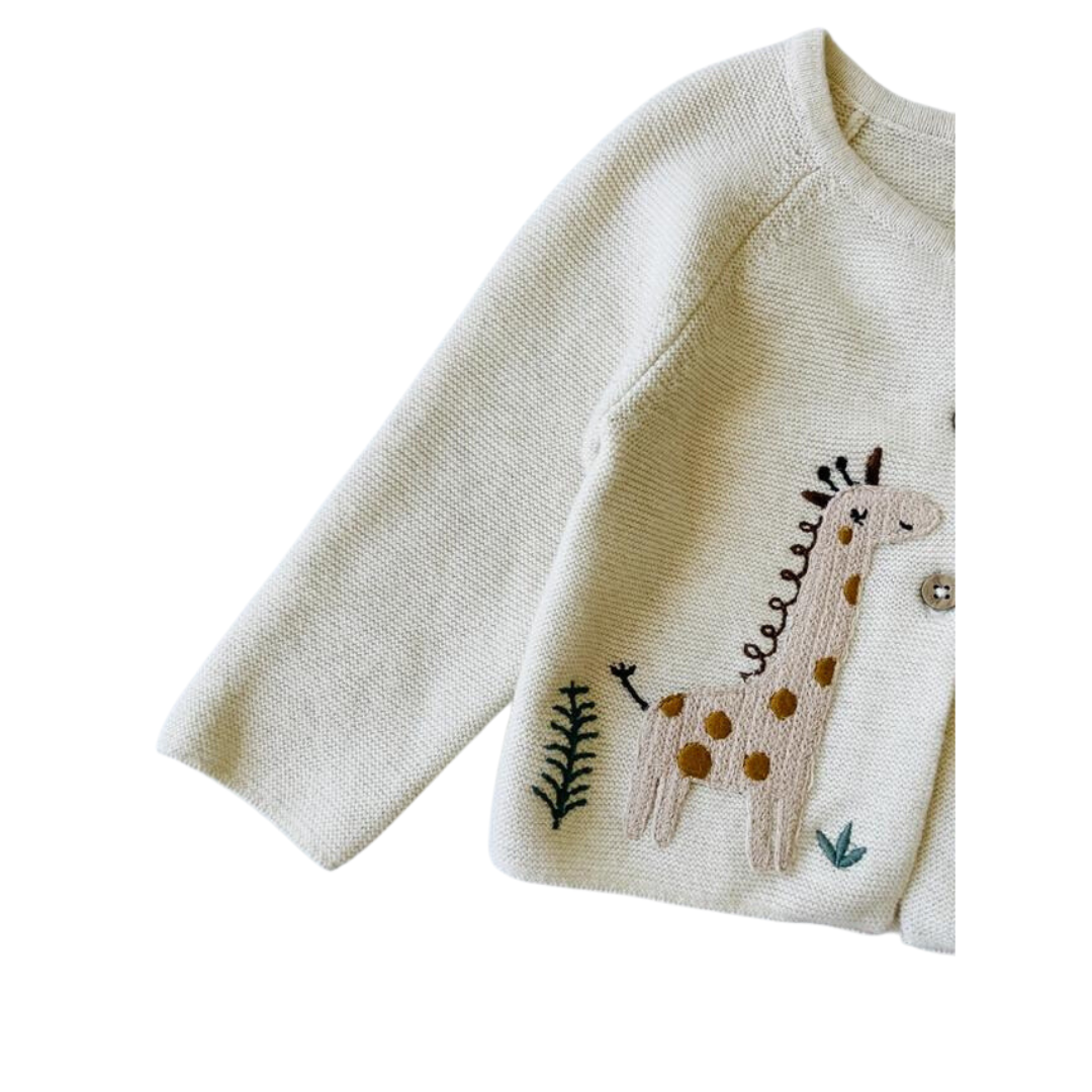 Animal Safari Embroidered Baby Cardigan Sweater