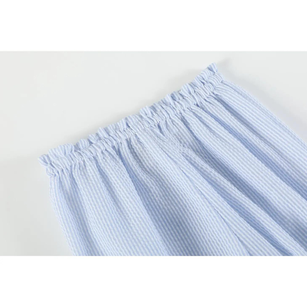 Blue Seersucker Bow Two-Piece Set