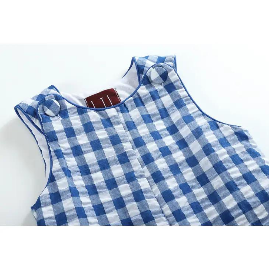 Royal Blue Gingham Romper and Sunhat