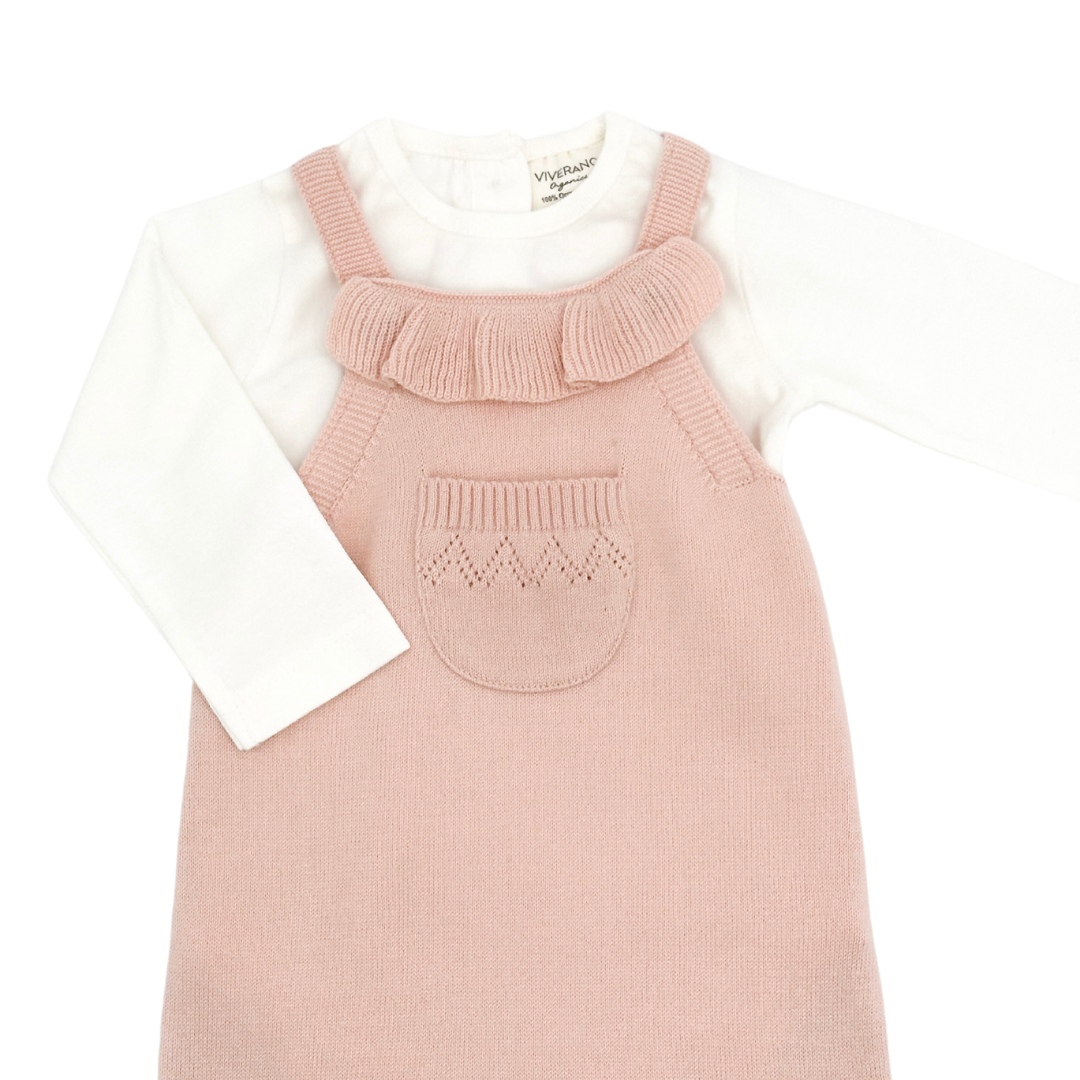 Ruffle & Pointelle Knit Baby Overall Set