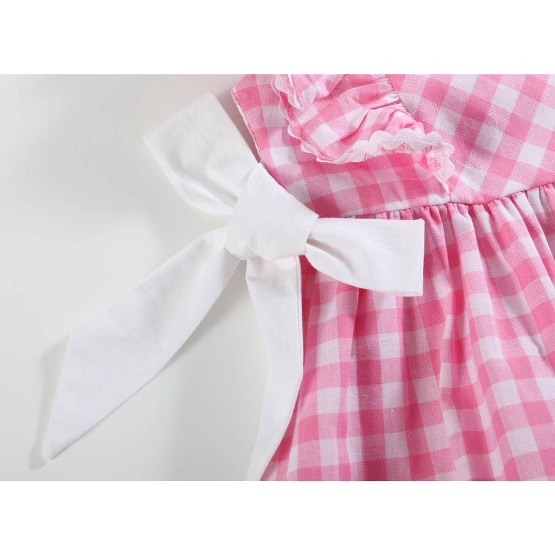 Pink Check Ruffle A-Line Dress
