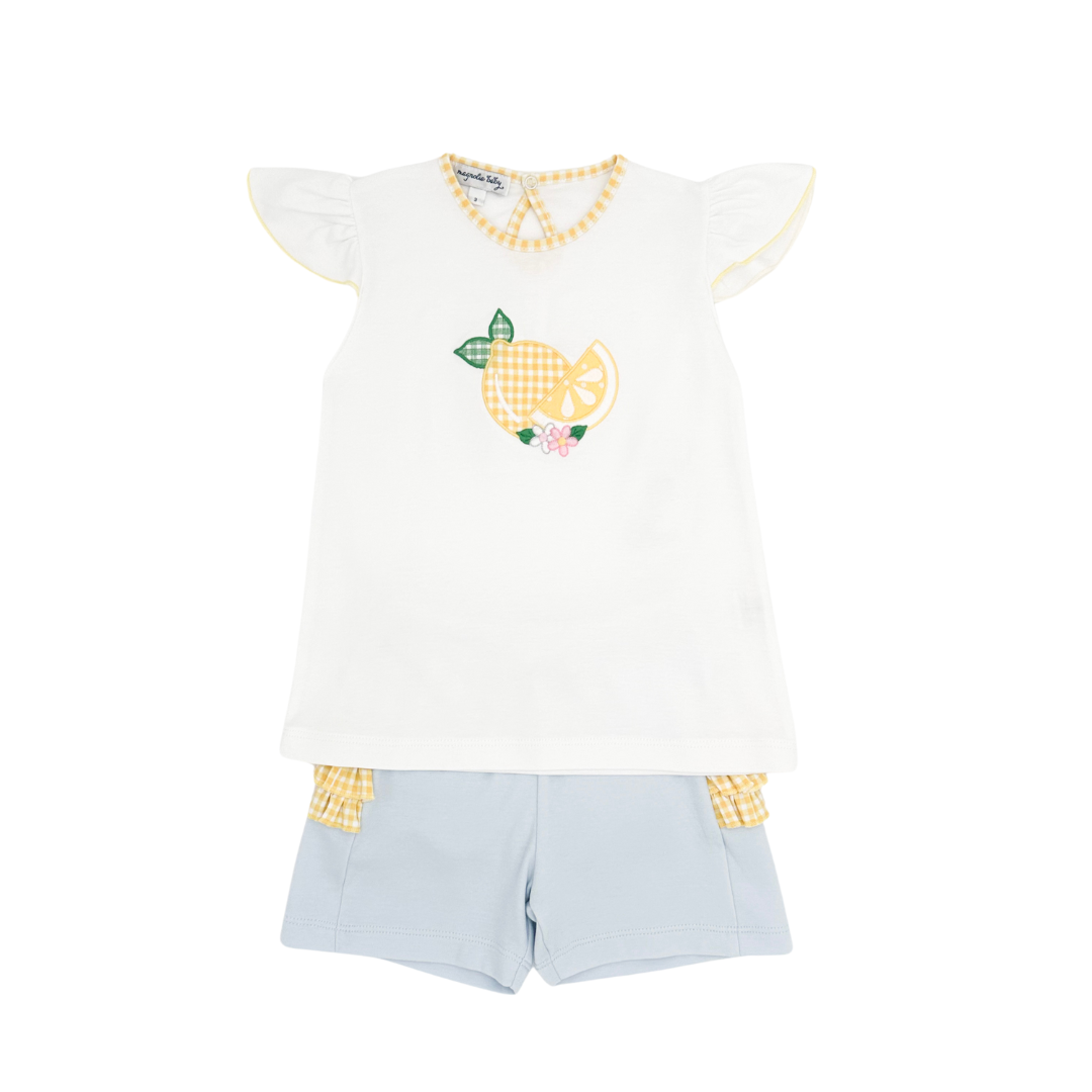 Lovely Lemons Applique Yellow Ruffle Short Set