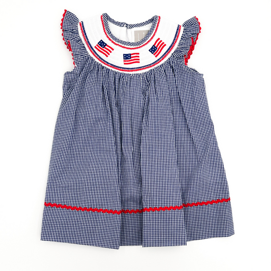 Blue USA Flag Smocked Bishop Dress
