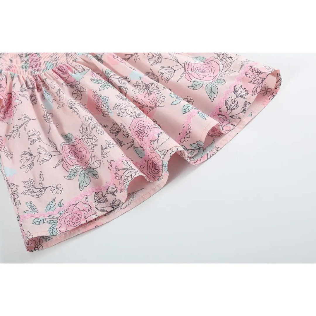 Pink Rose Smocked Top and Bloomer Set