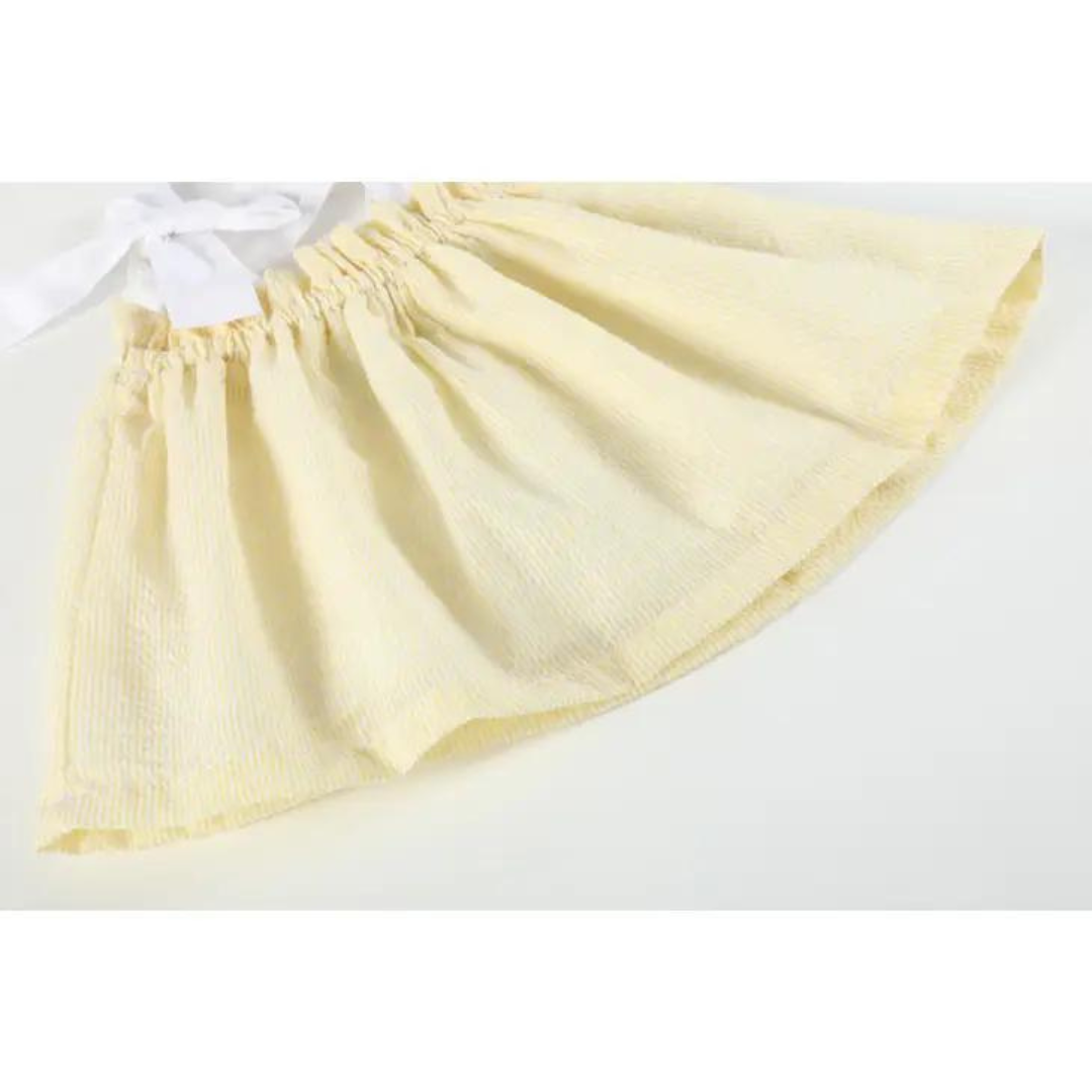 Yellow Seersucker Bow Two-Piece Set