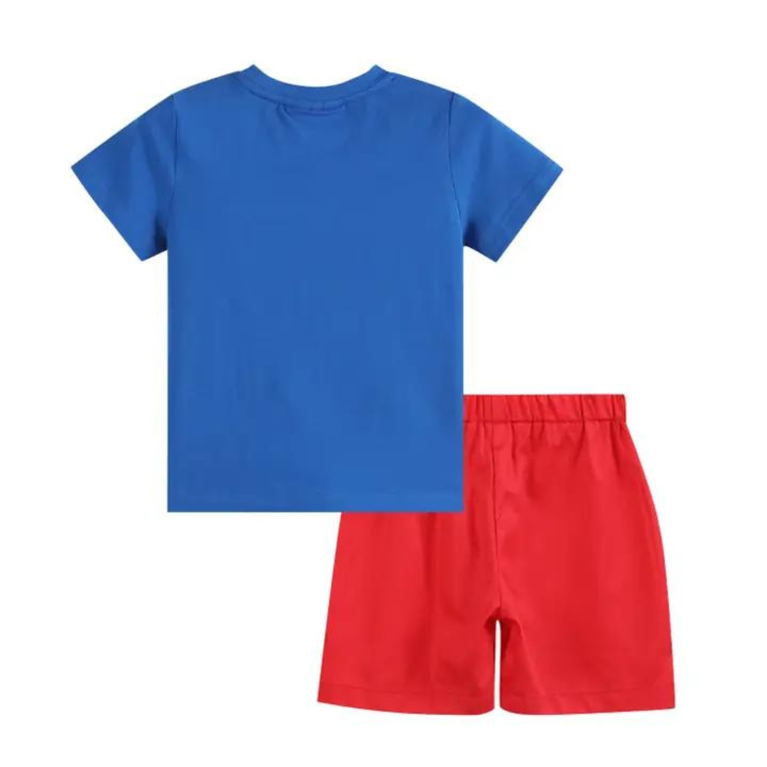 Blue and Red Boats Applique Short Set