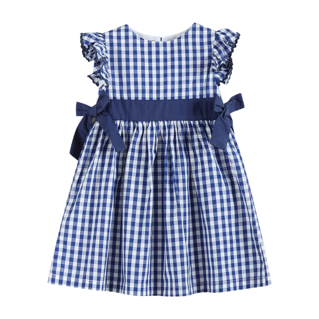 Royal Blue Gingham Ruffle Bow Dress