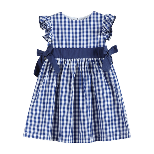 Royal Blue Gingham Ruffle Bow Dress
