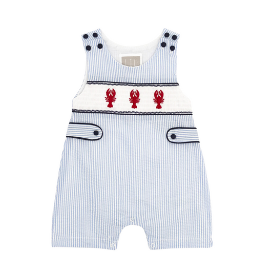 Blue Stripe Crawfish Smocked Shortalls
