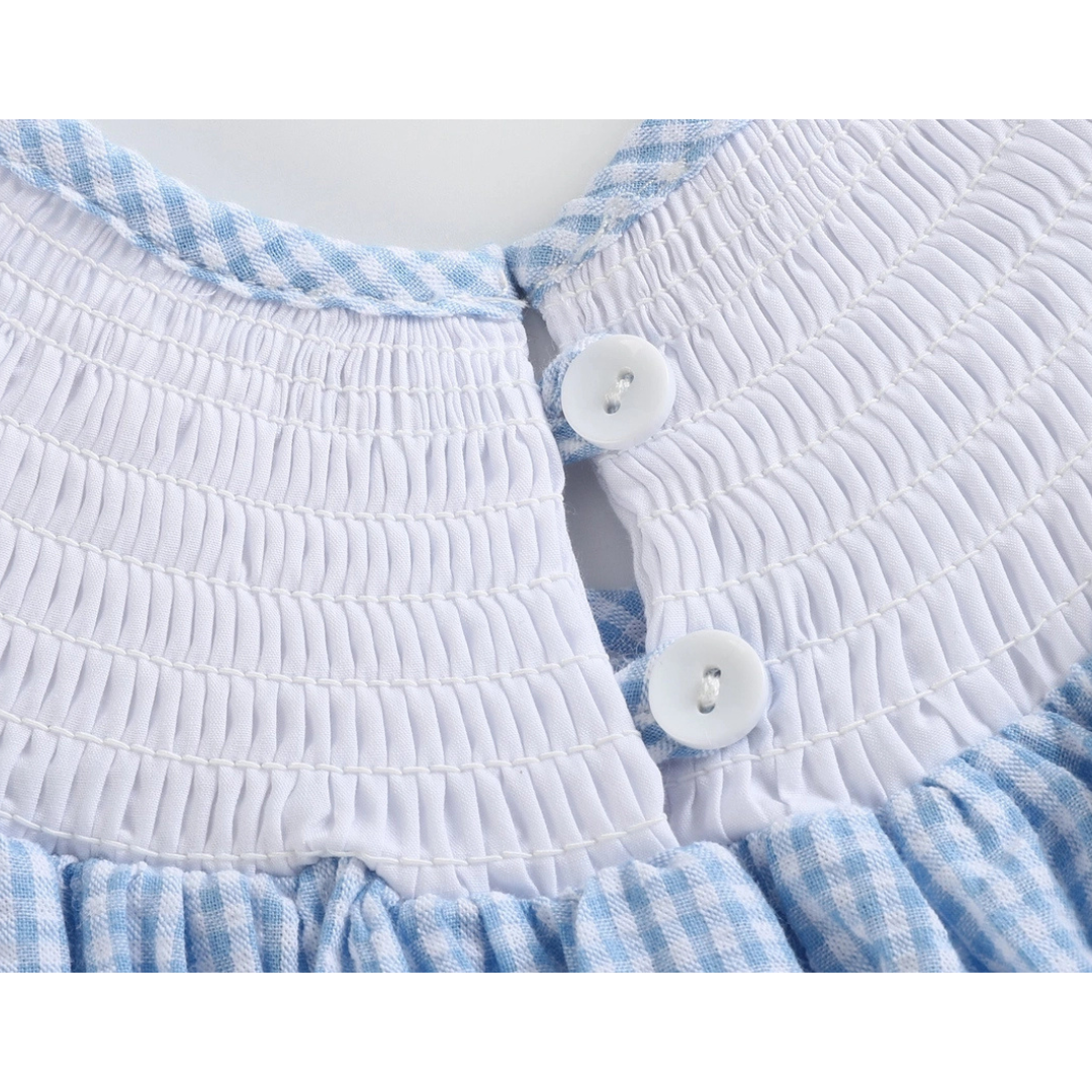 Blue Gingham Bunny Smocked Bishop Dress