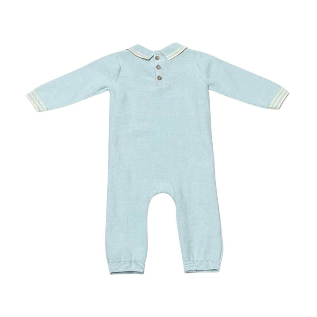 Blue Milan Knit Collar and Cable Baby Jumpsuit