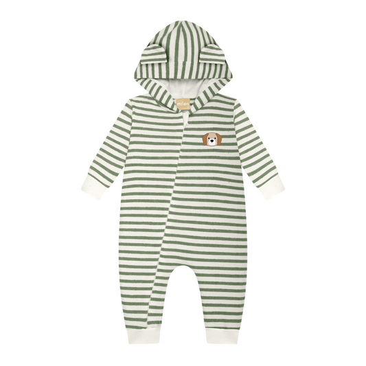 Cream and Green Striped Jumpsuit