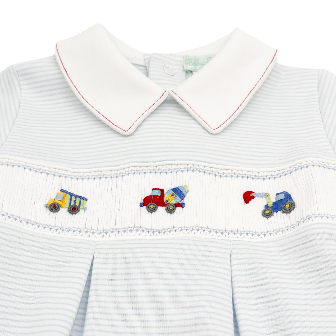 Tractor Smocked Pima Cotton Footie