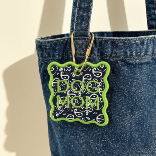 Blue Bandana "Dog Mom" Embroidered Bag Tag