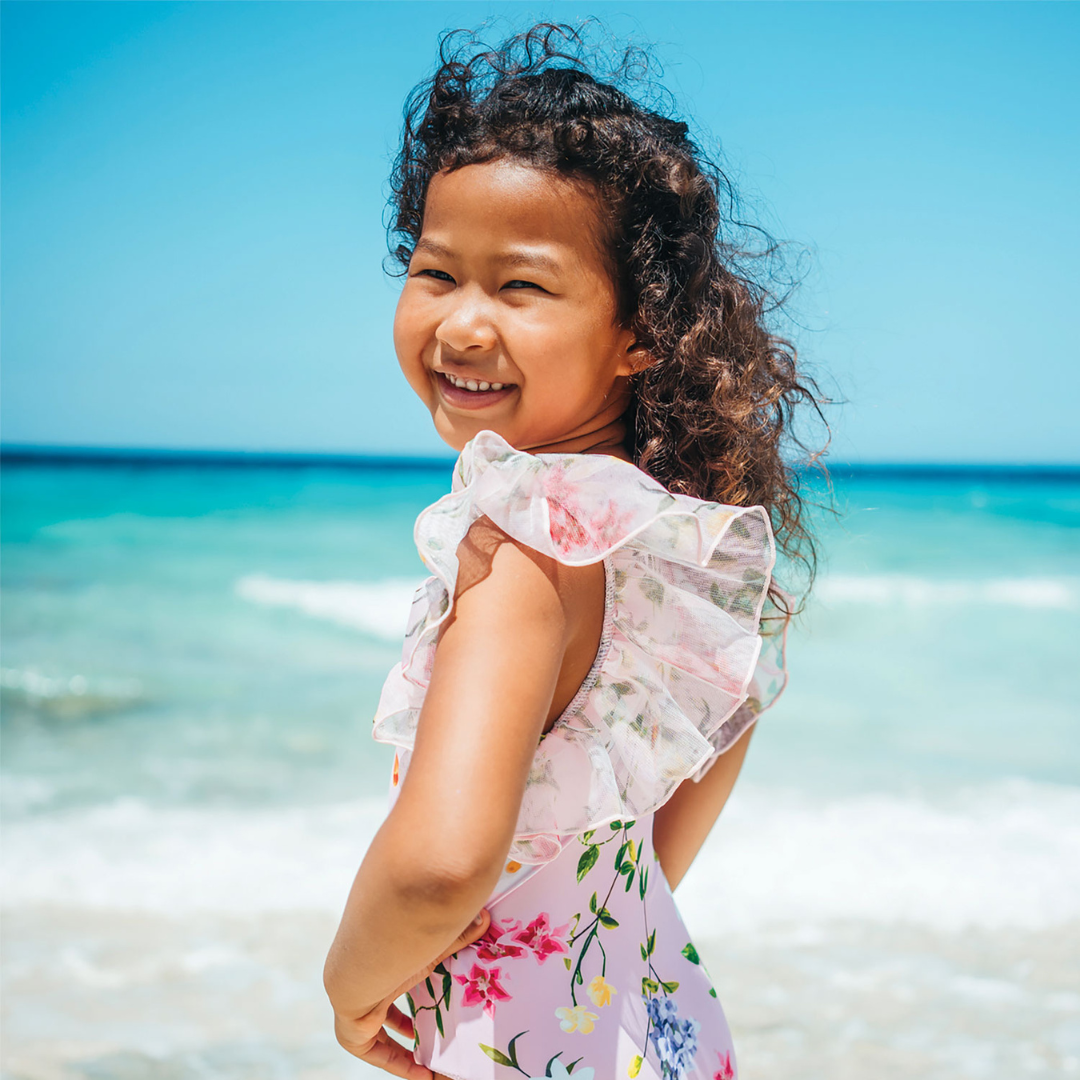 Wildflower Vine Swimsuit with Tulle Sleeves