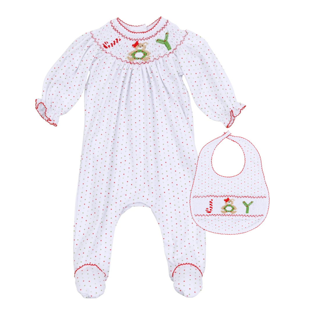 Christmas Joy Classics Smocked Bib with Bow