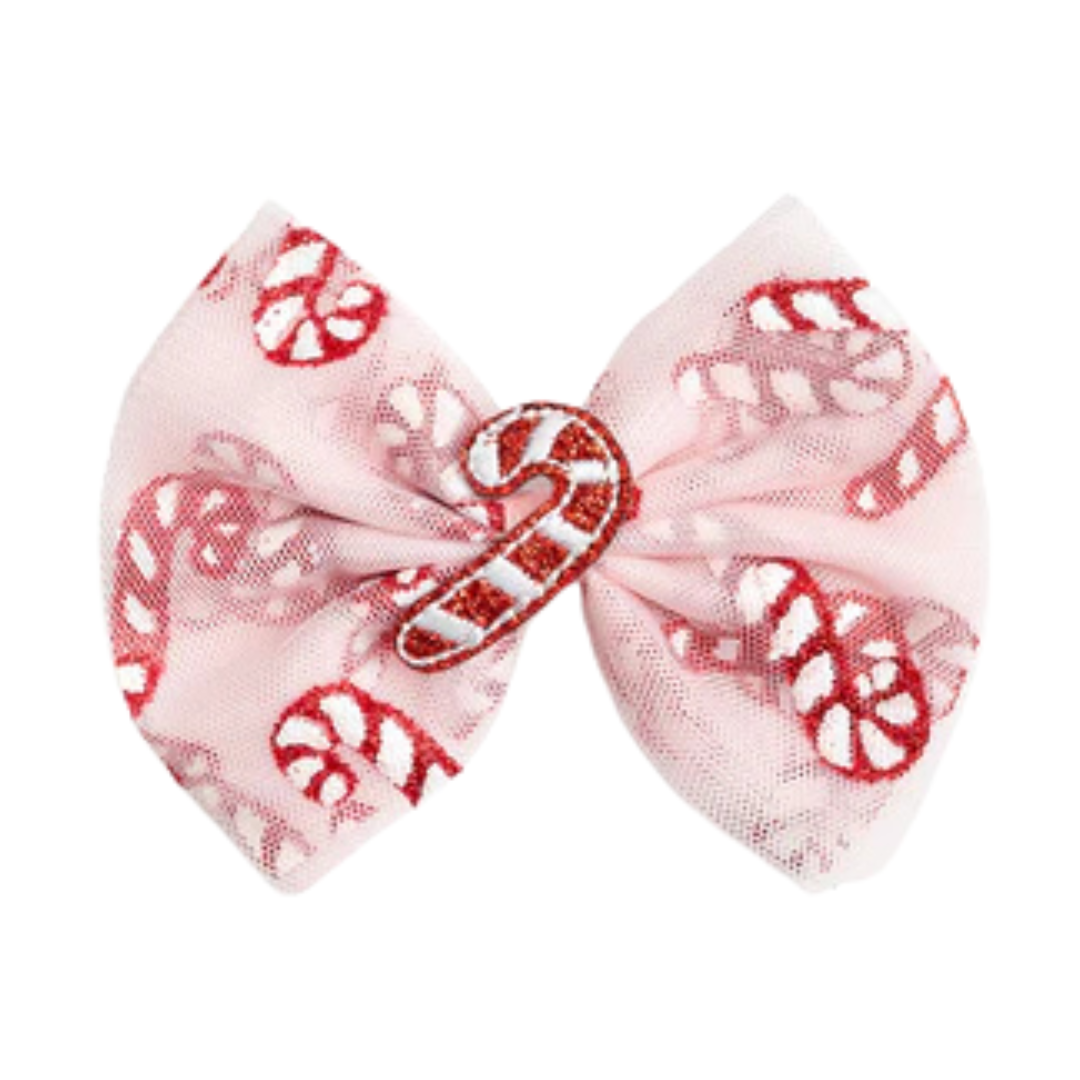 Candy Cane Confetti Christmas Tulle Bow Clip